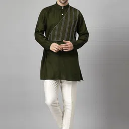 Utsav Fashion Men Yoke Design Regular Thread Work Kurta with Trousers-4
