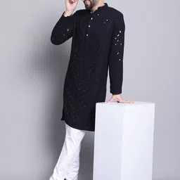 SOJANYA Ethnic Motifs Embroidered Sequined Pure Cotton Kurta with Churidar-picture-58