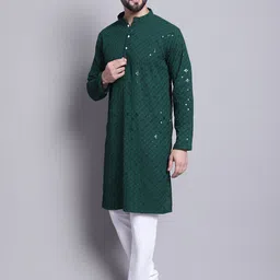 SOJANYA Geometric Embroidered Regular Pure Cotton Kurta With Churidar-image-5