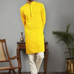 Anouk Yellow Ethnic Motifs Embroidered Pure Cotton Straight Kurta With Churidar-23