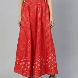 AURELIA Women Red & Golden Printed Flared Maxi Skirt-image-31