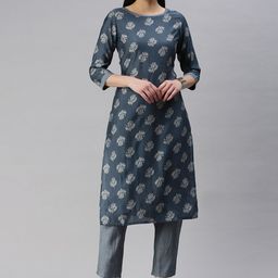 KALINI Women Floral Printed Regular Chanderi Silk Kurta with Trousers-image-18