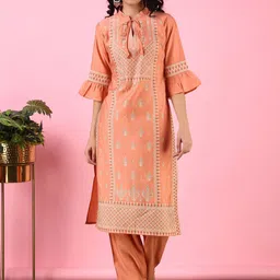 V TRADITION Women Orange Ethnic Motifs Printed Kurta with Salwar-image-50