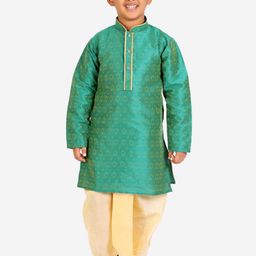 Pro-Ethic STYLE DEVELOPER Boys Green Ethnic Motifs Pure Silk Kurta with Dhoti Pants-image-59