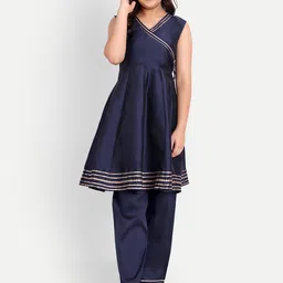 Modish Couture Girls Angrakha Gotta Patti Pure Silk Kurta With Trousers-picture-29