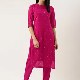 KALINI Ethnic Motifs Embroidered Sequinned Kurta with Trousers-image-23