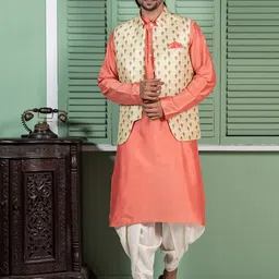 KISAH Men Lime Green Printed Layered Kurta with Dhoti Pants-picture-55