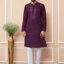 See Designs Men Ethnic Motifs Embroidered Regular Sequinned Kurta with Pyjamas-picture-26
