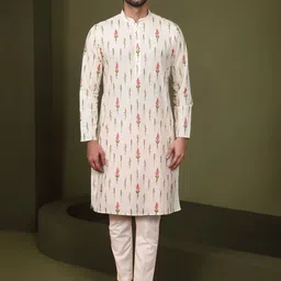 KISAH Floral Printed Mandarin Collar Pure Cotton Kurta with Trousers-62