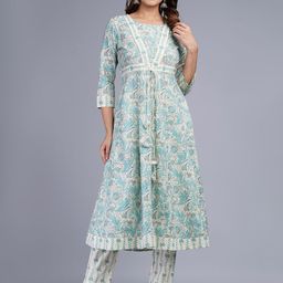 Mishree Collection Women Floral Printed Regular Pure Cotton Kurta with Trousers-picture-6