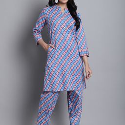 Kamayra Ethnic Motifs Printed Mandarin Collar Regular Pure Cotton Kurta With Palazzos-23