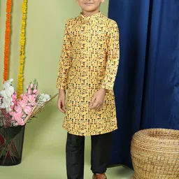 TABARD Boys Ethnic Motifs Printed Pure Cotton Kurta wWith Pyjamas-image-95