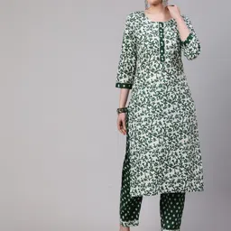 SAABHI Floral Printed Gotta Patti Detailed Pure Cotton Straight Kurta With Trousers-image-4