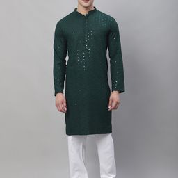 SOJANYA Ethnic Motifs Embroidered Mirror Work Pure Cotton Kurta with Churidar-picture-7