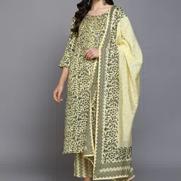 AHIKA Floral Printed Regular Straight Thread Work Kurta & Trousers With Dupatta-picture-14
