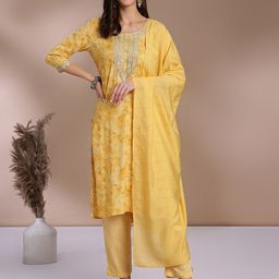 Anouk Ethnic Regular Thread Work Straight Kurta with Trousers & Dupatta image 4