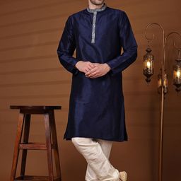 Moda Rapido Men Ethnic Motifs Yoke Design Regular Thread Work Kurta with Pyjamas-picture-14