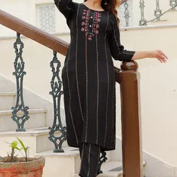 KALINI Bandhani Embroidered Thread Work Kurta with Trousers-image-23