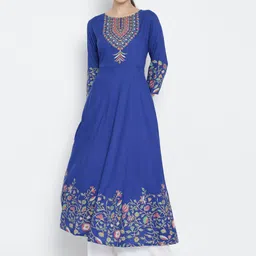 YASH GALLERY Women Blue Floral Printed Anarkali Kurti-image-20