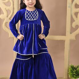 Superminis Girls Empire Gotta Patti Velvet Kurti with Sharara-picture-34