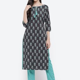 Kurti's by Menka Women Black Floral Printed Pure Cotton Kurti with Trousers-image-30