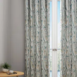 URBAN DREAM Off-White & Teal Green Ethnic Motifs Single Long Door Curtain-40