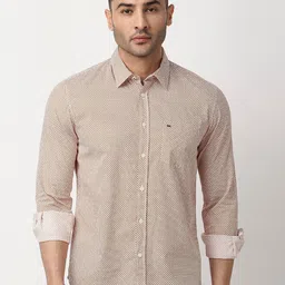 Basics Men Orange Slim Fit Floral Printed Cotton Casual Shirt-image-53