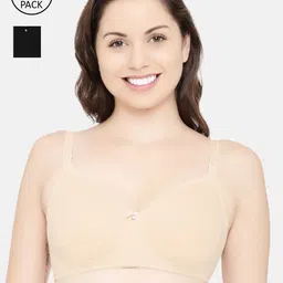 Enamor Pack Of 2 Black & Beige Solid Non-Wired Non Padded T-shirt Bra-image-30