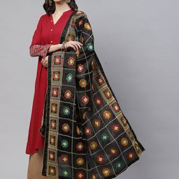 WEAVERS VILLA Black Ethnic Motifs Embroidered Dupatta-41