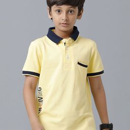 UNDER FOURTEEN ONLY Boys Typography Printed Polo Collar Cotton T-shirt-image-99