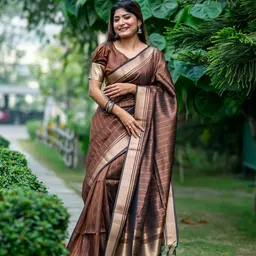 VISHNU WEAVES Striped Woven Design Zari Bhagalpuri Saree-14