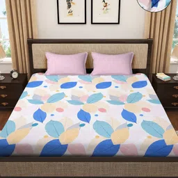 SOKNACK White & Cream-Coloured Floral 300 TC King Bedsheet with 2 Pillow Covers-16
