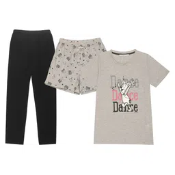 MADAME M SECRET Women Grey Melange & Black Printed Night Suit-picture-1