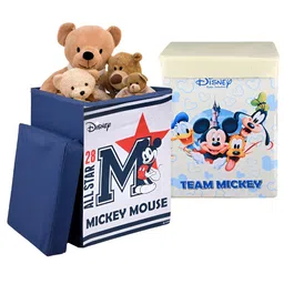 Kuber Industries Blue & White Disney Printed Toy Storage Box with Lid & Handles-13