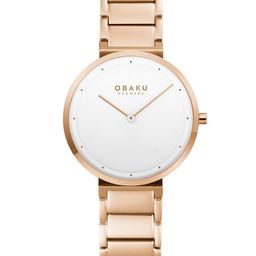 Obaku Women Silver-Toned Brass Embellished Dial & Rose Gold Toned Stainless Steel Bracelet Style Straps Watch-image-62