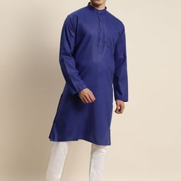 SOJANYA Men Blue Dobby Kurta-image-22