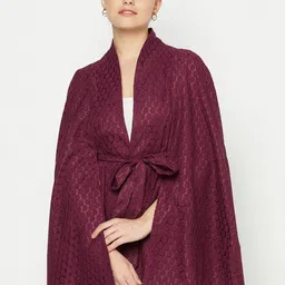Owncraft Women Maroon Floral Lace Cape Jacket-image-85