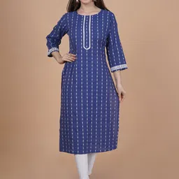 INDIANIC Ethnic Motifs Printed Round Neck Gotta Patti Cotton Straight Kurta-26