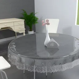 MONKDECOR Transparent 6 Seater Round Waterproof Table Cover-43