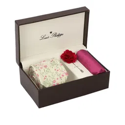 Louis Philippe Men Cream & Pink Floral Printed Accessory Gift Set-19