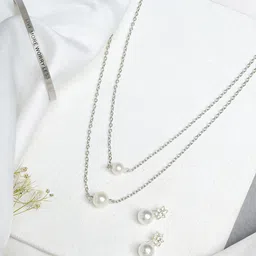 JOKER & WITCH Silver-Plated White Stone-Studded Pearl Beaded Layered Jewellery Set-picture-38