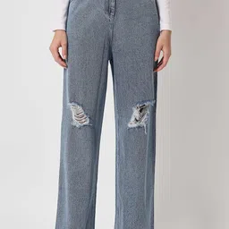 Orchid Blues Women Blue Flared High-Rise Highly Distressed Acid Wash Cotton Jeans-image-11
