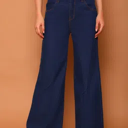 Mast & Harbour Blue Women Mid-Rise Wide Leg Cotton Jeans-picture-28