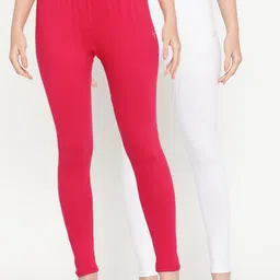 TAG 7 Women Pack Of 2 White & Pink Solid Ankle Length Leggings-12
