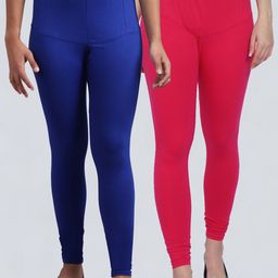 Jinfo Women Pack of 2 Blue and Pink Solid Churidar Length Leggings-image-72