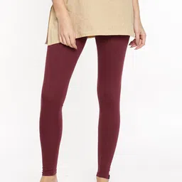 TWIN BIRDS Women Maroon Solid Ankle-Length Leggings-21