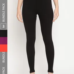 TAG 7 Women Pack Of 3 Cotton Ankle-Length Leggings-image-58