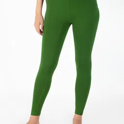 KEX Women Green Solid Cotton Ankle-Length Leggings-picture-26