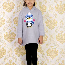 The Mom Store Girls Grey & Black Printed Pure Cotton Hooded Sweater with Leggings-image-31