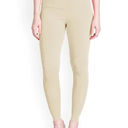 LYRA Women Cream Coloured Solid Ankle Length Leggings-picture-0